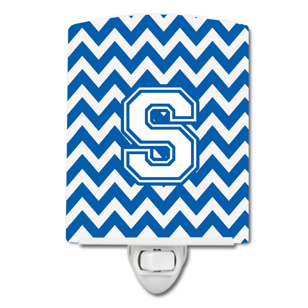 Letter S Chevron Blue & White Ceramic Night Light