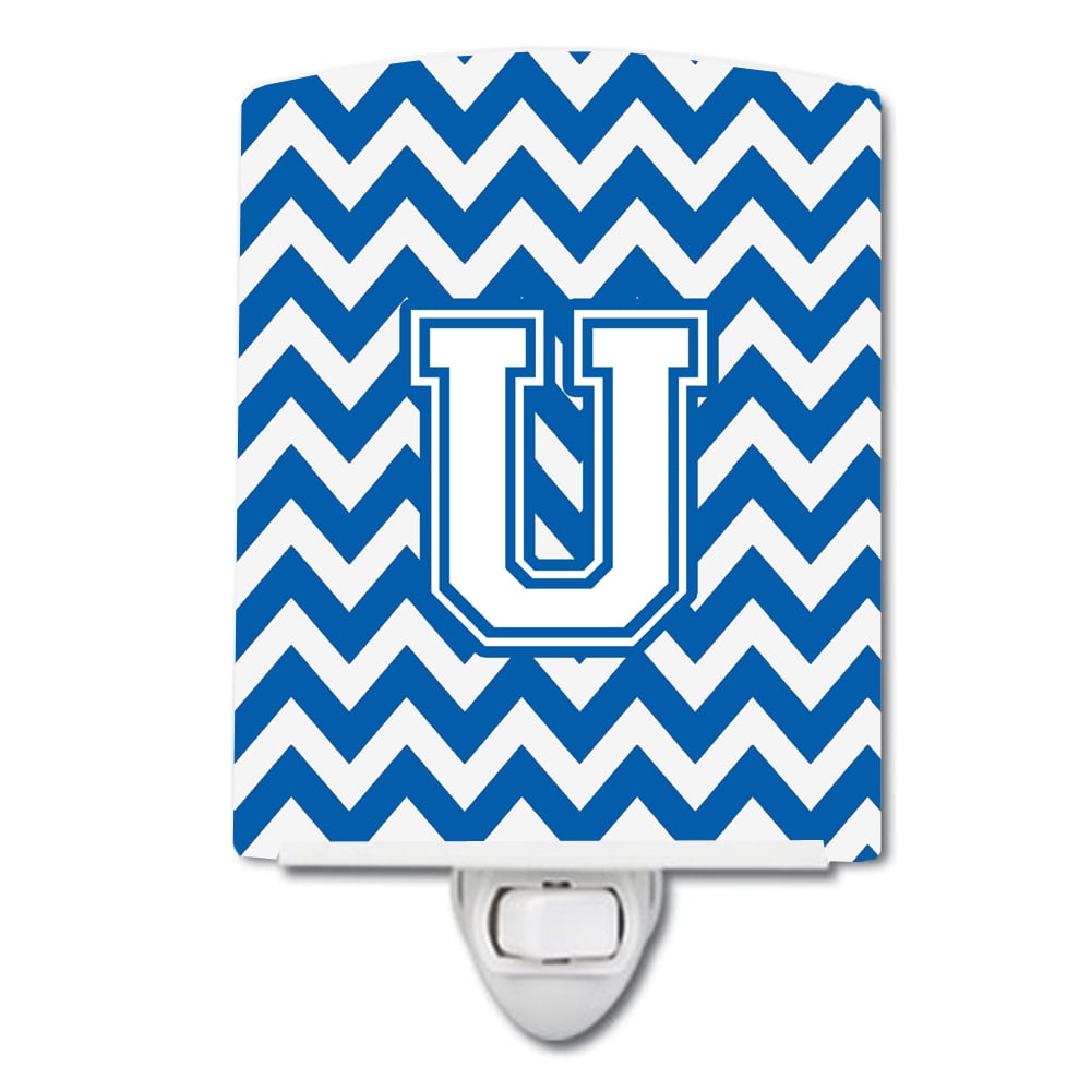 Letter U Chevron Blue & White Ceramic Night Light