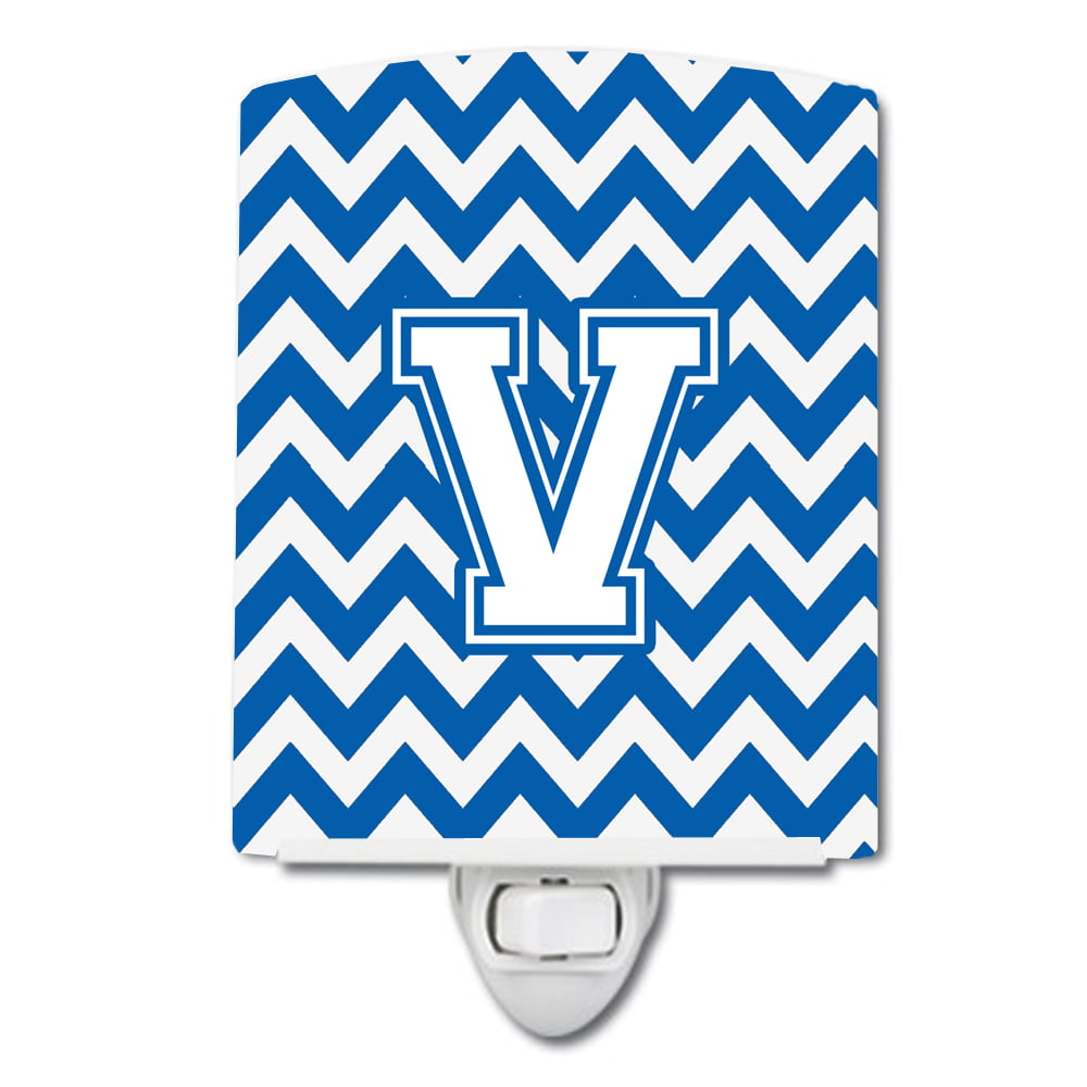 Letter V Chevron Blue & White Ceramic Night Light