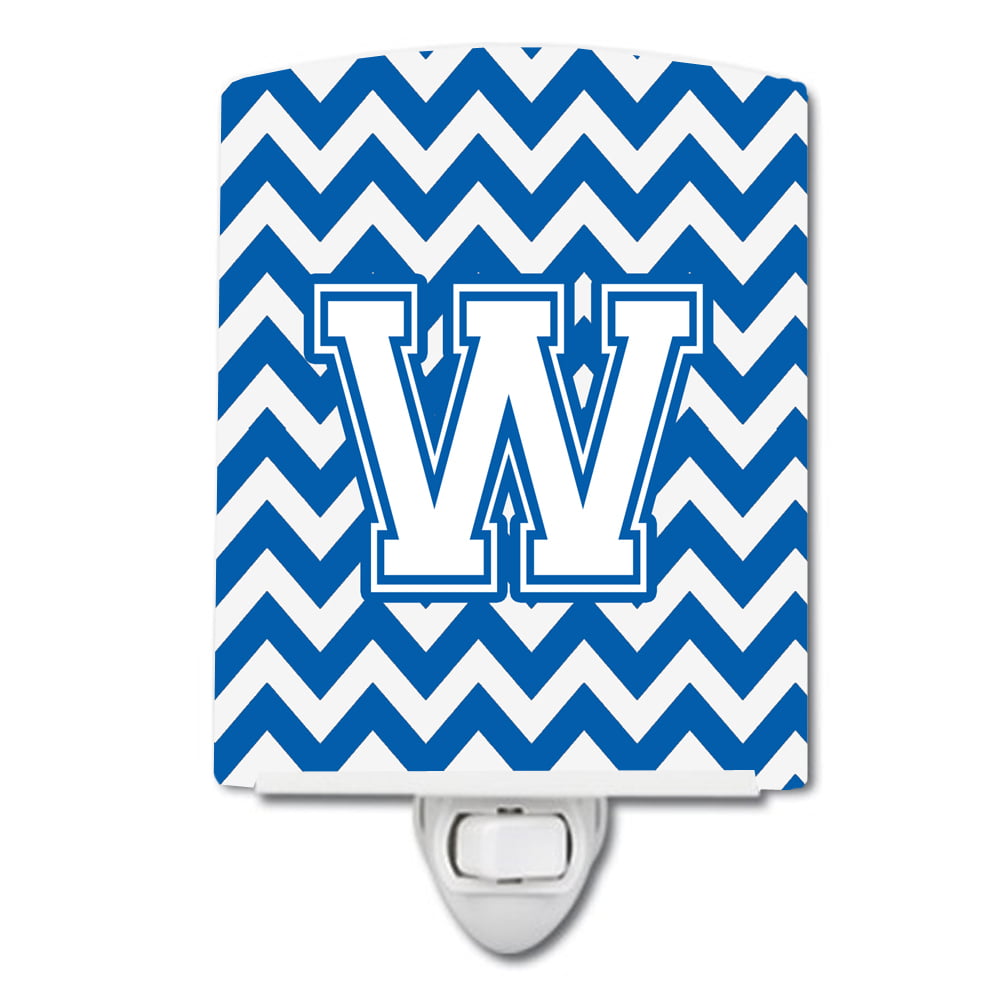 Letter W Chevron Blue & White Ceramic Night Light