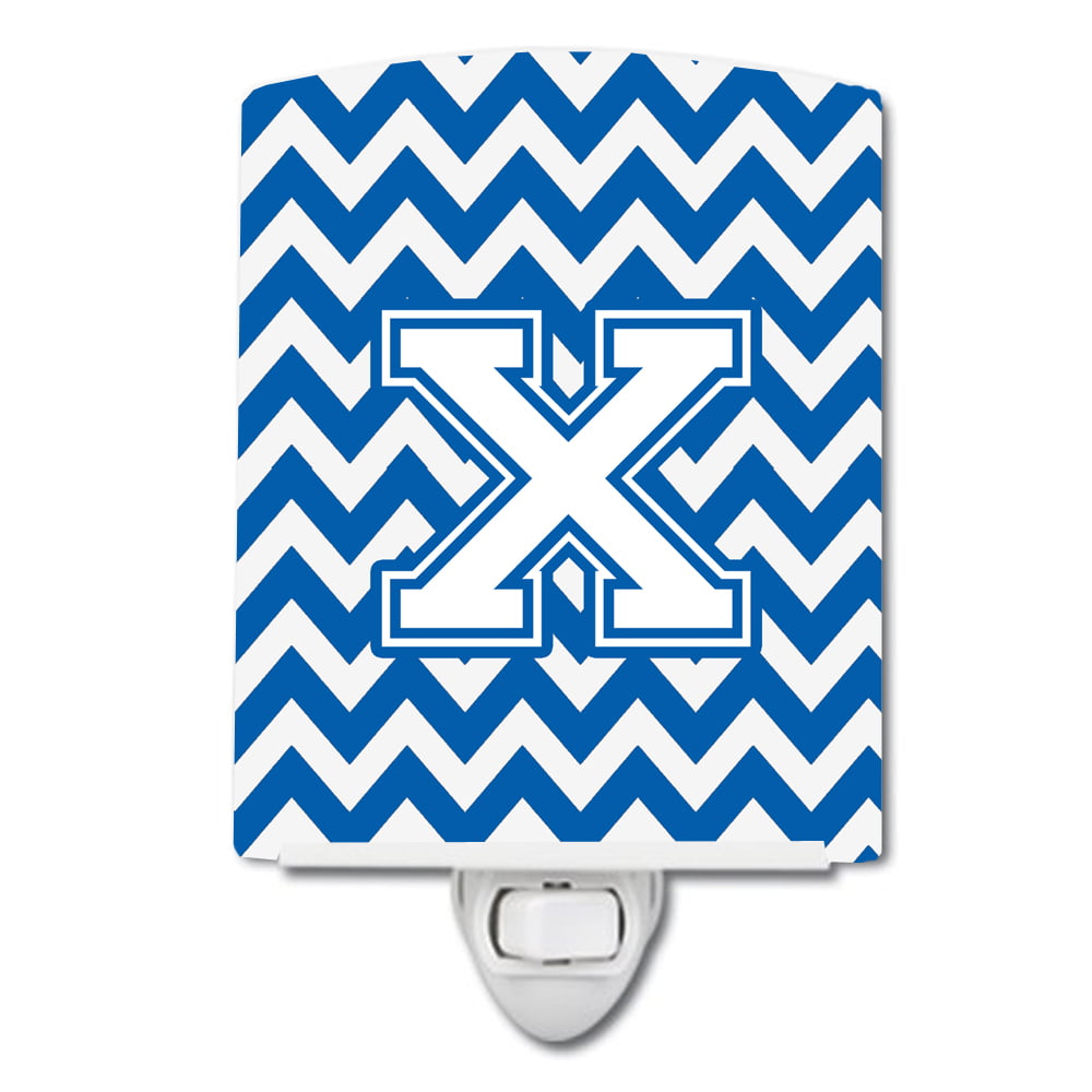 Letter X Chevron Blue & White Ceramic Night Light