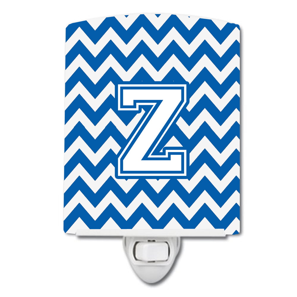 Letter Z Chevron Blue & White Ceramic Night Light