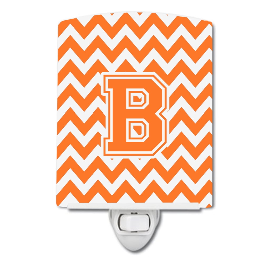 Letter B Chevron Orange & White Ceramic Night Light