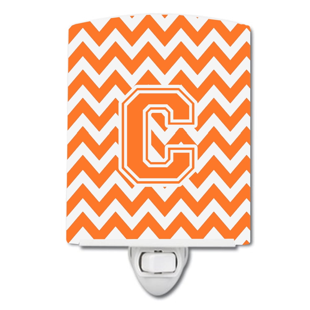 Letter C Chevron Orange & White Ceramic Night Light