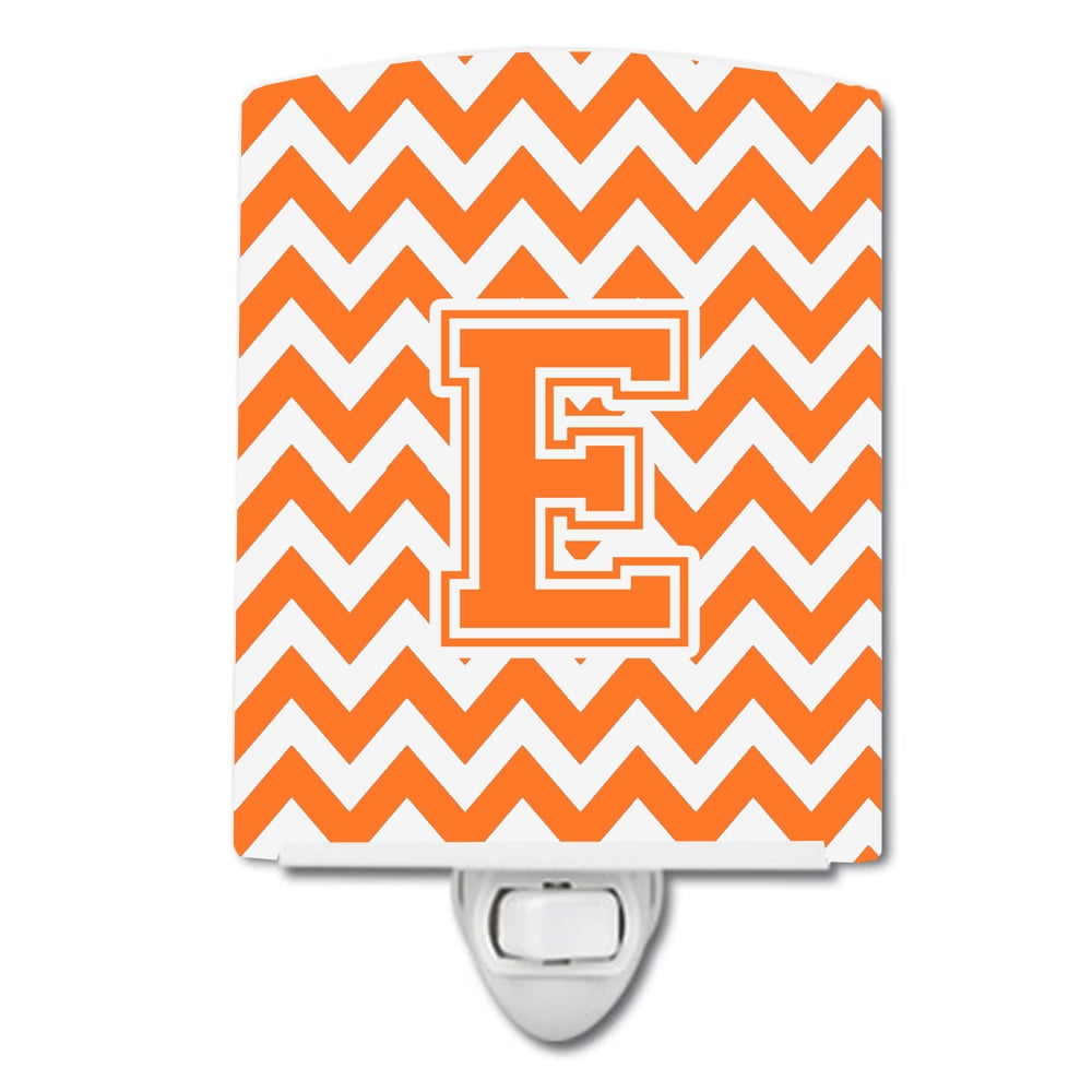 Letter E Chevron Orange & White Ceramic Night Light