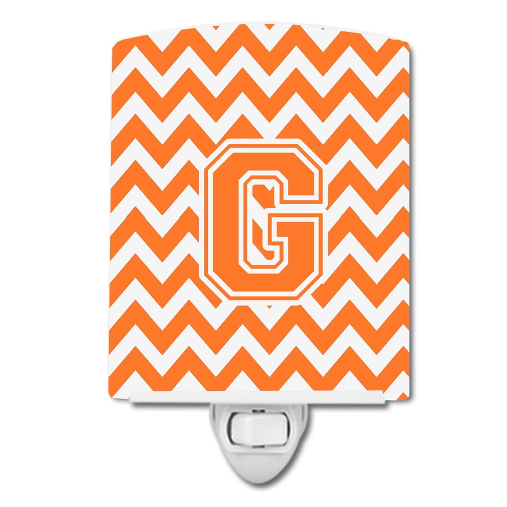 Letter G Chevron Orange & White Ceramic Night Light