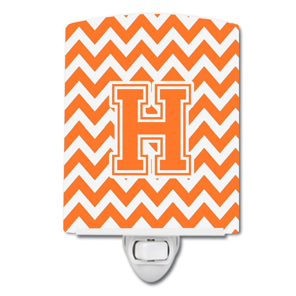 Letter H Chevron Orange & White Ceramic Night Light