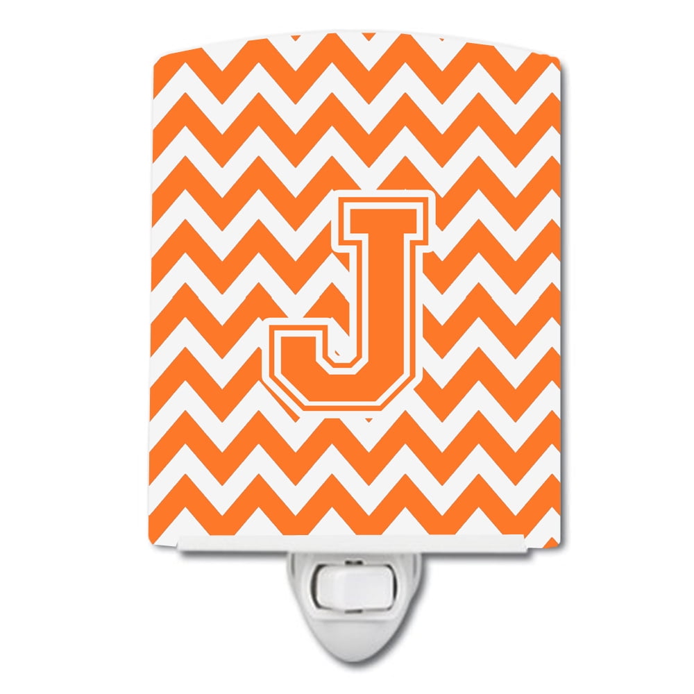 Letter J Chevron Orange & White Ceramic Night Light