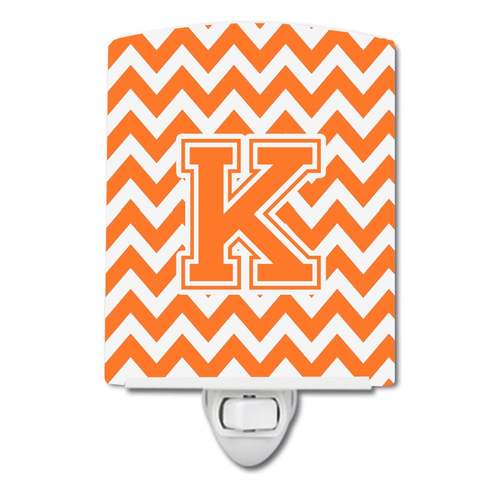 Letter K Chevron Orange & White Ceramic Night Light