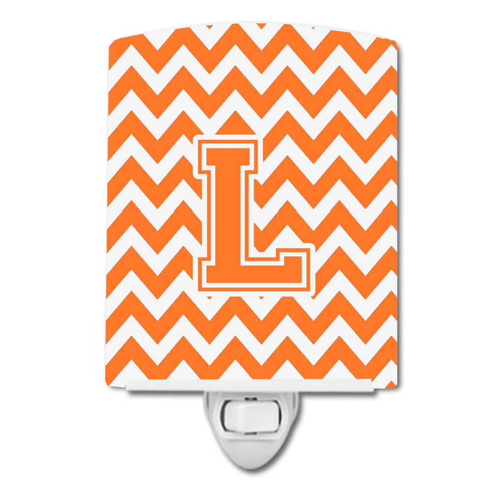 Letter L Chevron Orange & White Ceramic Night Light