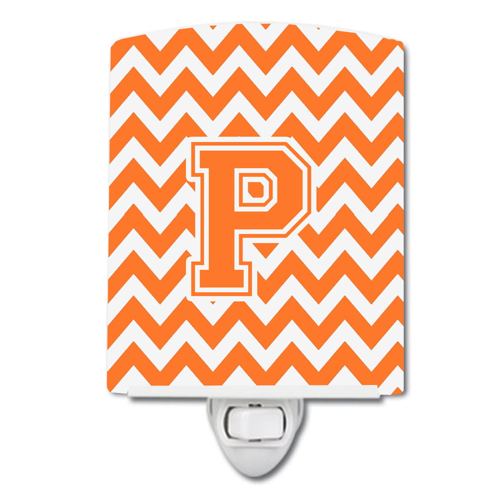 Letter P Chevron Orange & White Ceramic Night Light