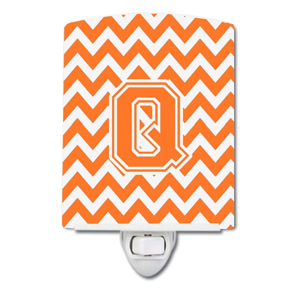 Letter Q Chevron Orange & White Ceramic Night Light