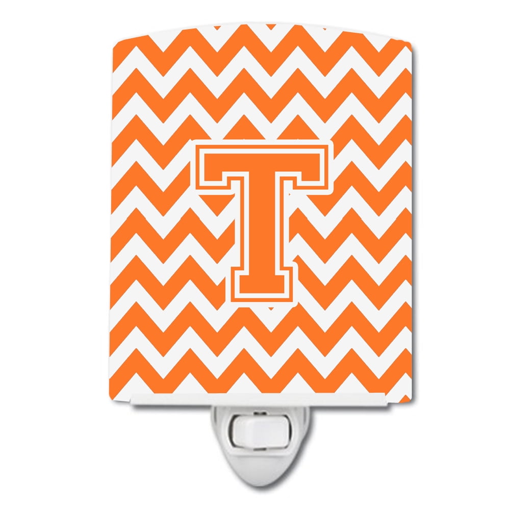 Letter T Chevron Orange & White Ceramic Night Light