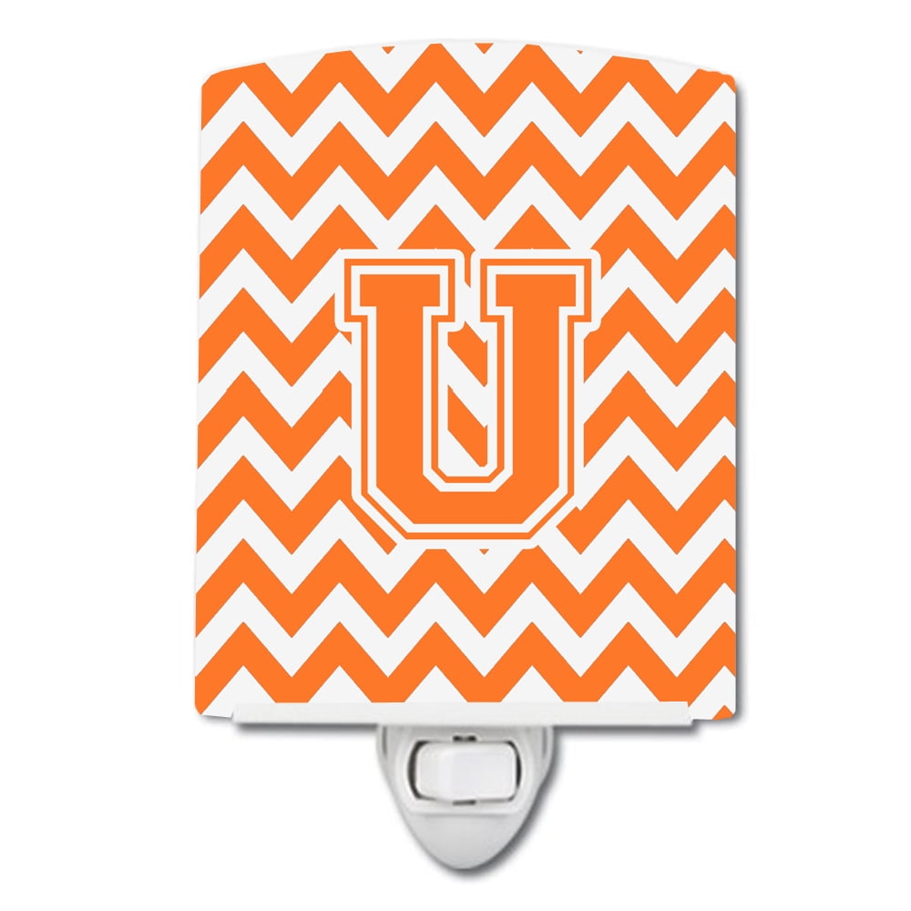 Letter U Chevron Orange & White Ceramic Night Light