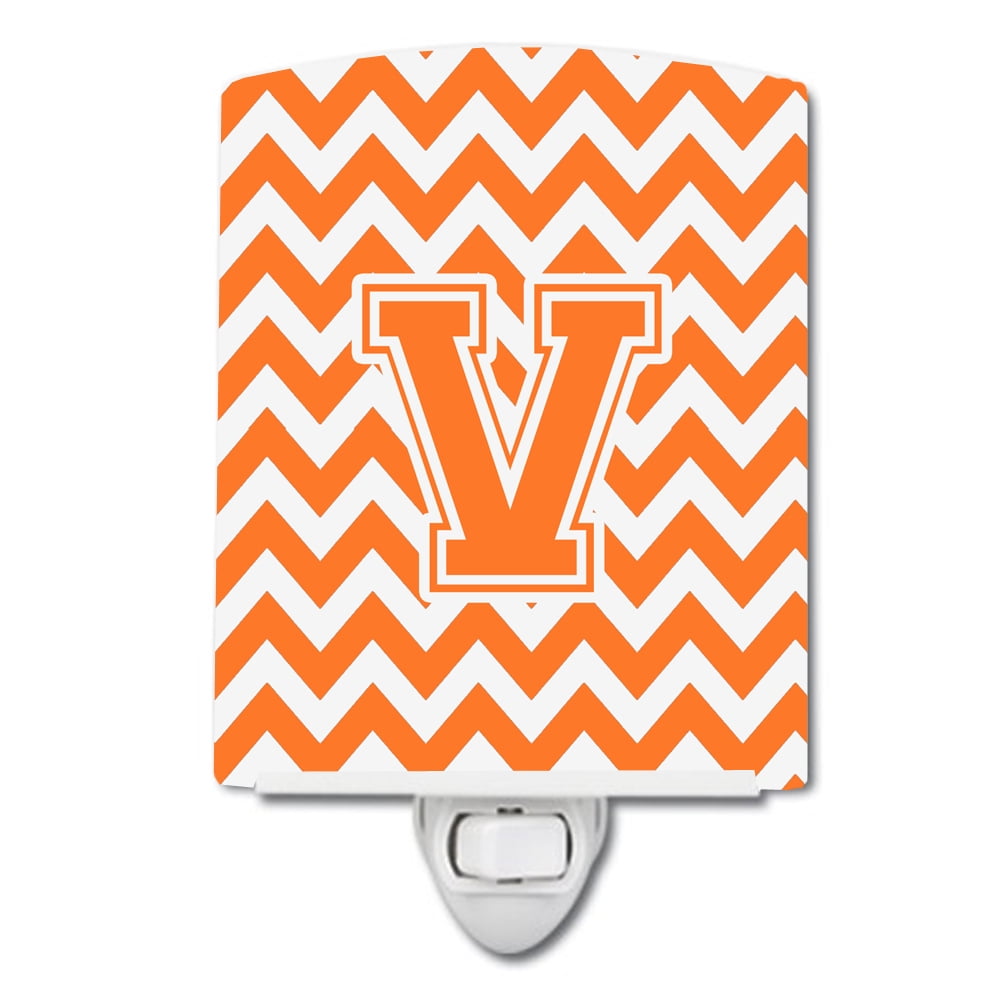 Letter V Chevron Orange & White Ceramic Night Light
