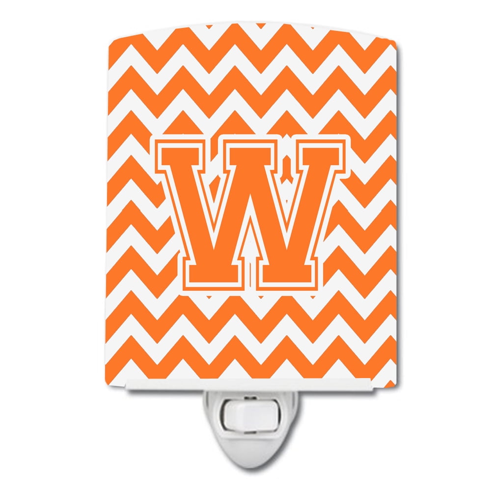 Letter W Chevron Orange & White Ceramic Night Light