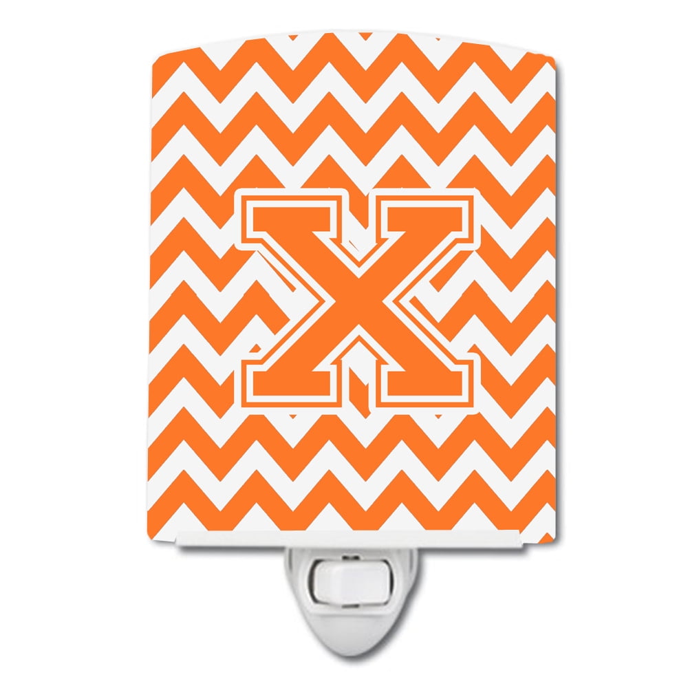 Letter X Chevron Orange & White Ceramic Night Light