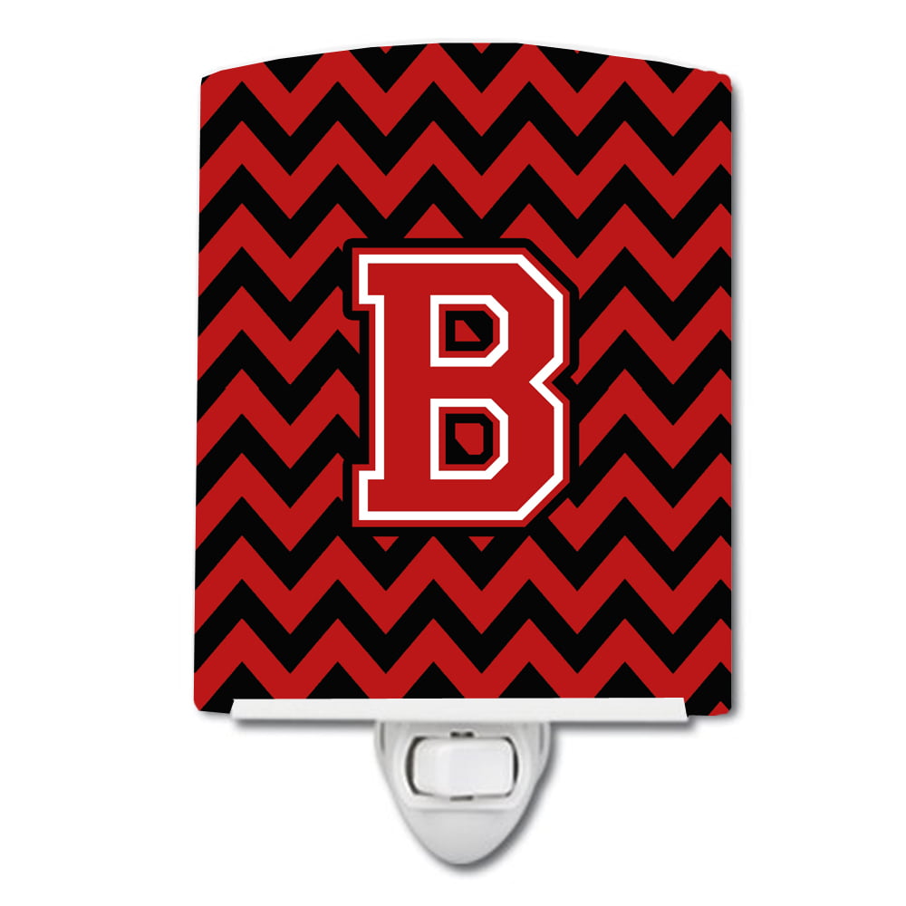 Letter B Chevron Black & Red Ceramic Night Light