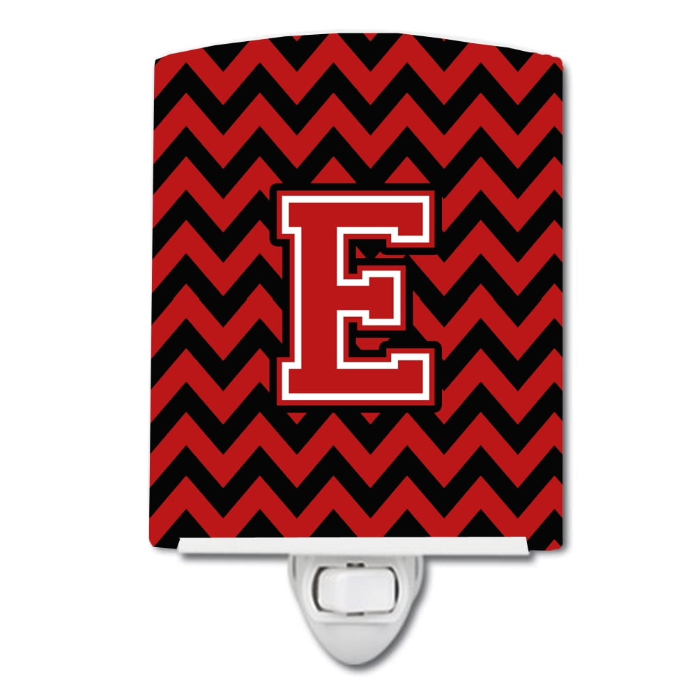 Letter E Chevron Black & Red Ceramic Night Light
