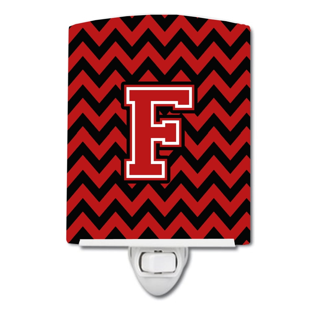 Letter F Chevron Black & Red Ceramic Night Light