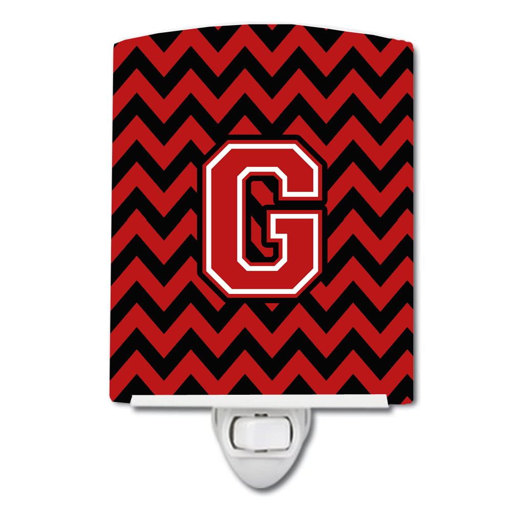 Letter G Chevron Black & Red Ceramic Night Light