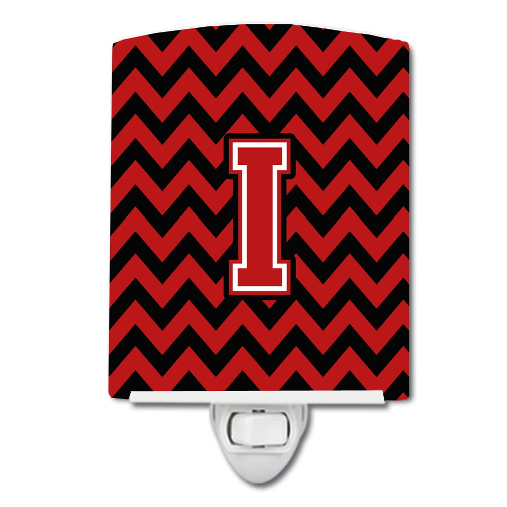 Letter I Chevron Black & Red Ceramic Night Light