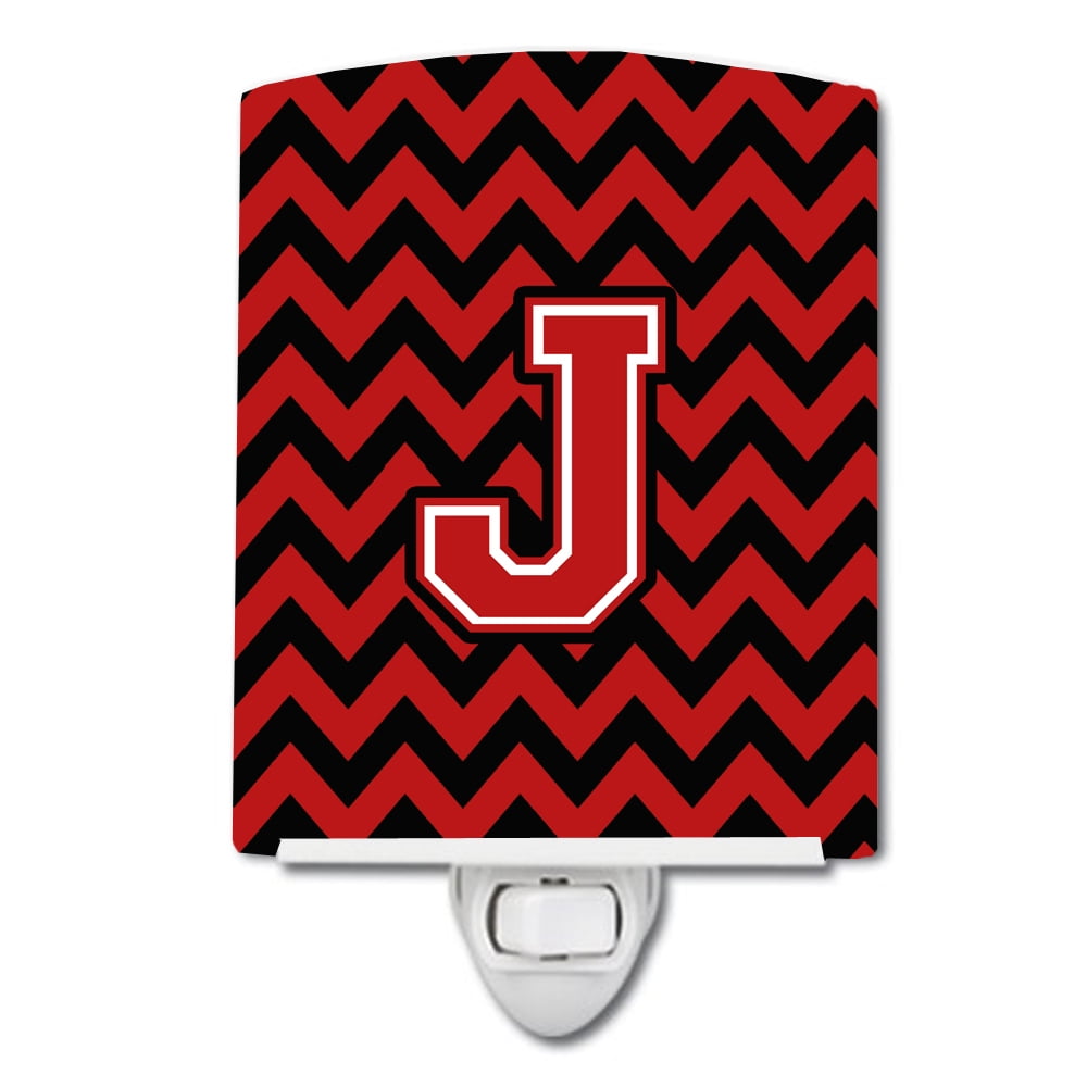 Letter J Chevron Black & Red Ceramic Night Light