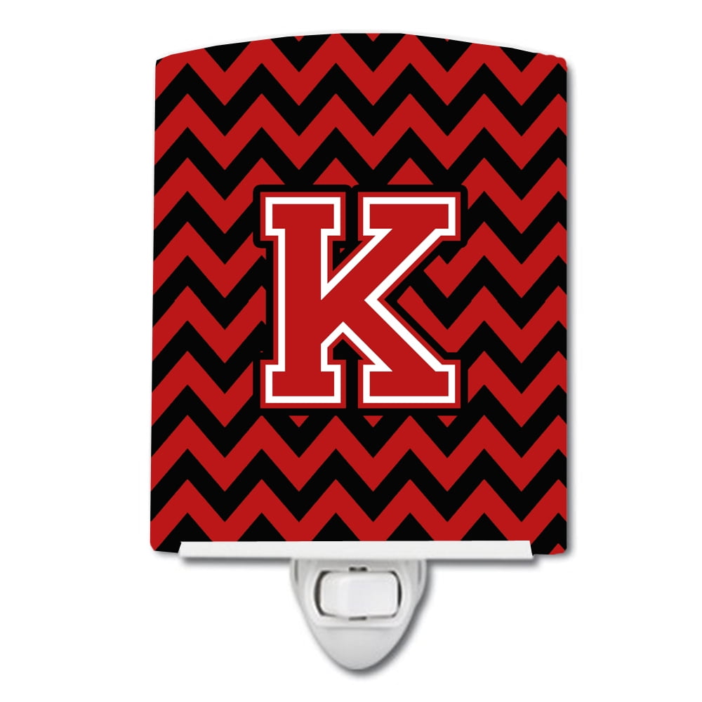 Letter K Chevron Black & Red Ceramic Night Light