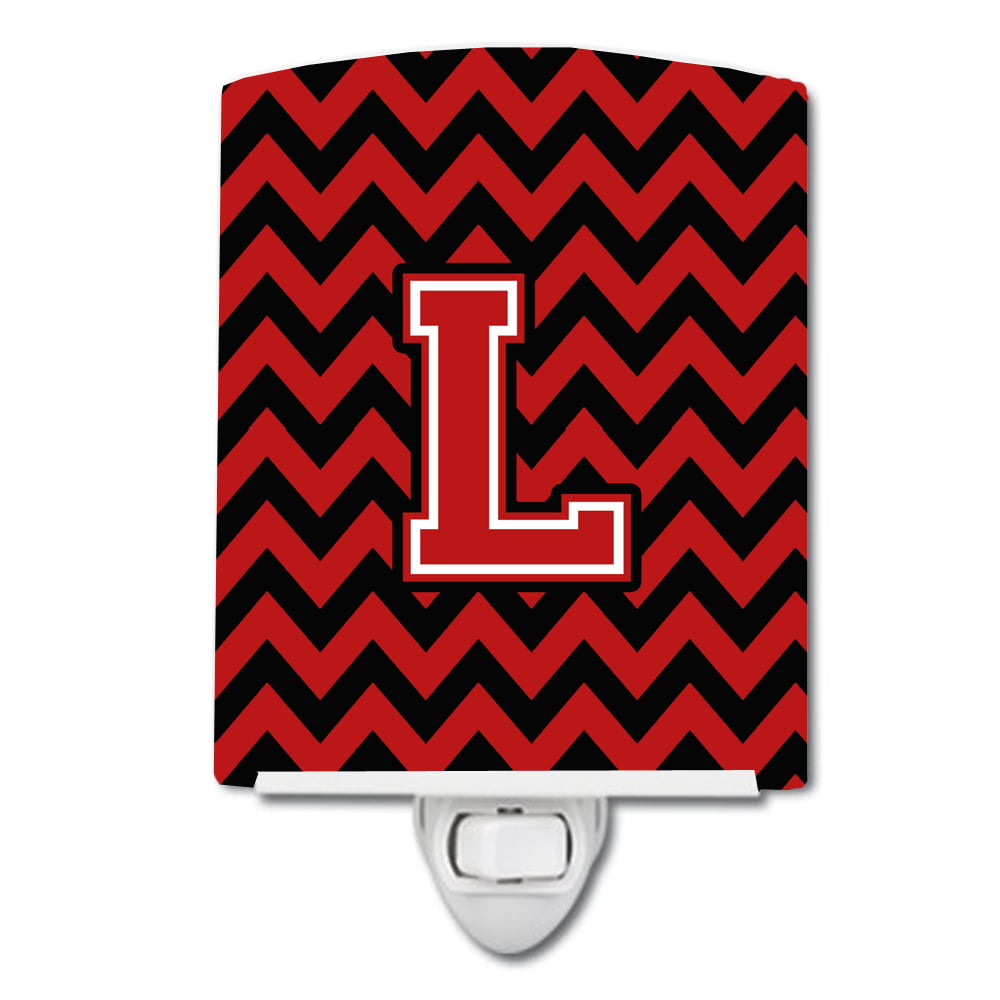Letter L Chevron Black & Red Ceramic Night Light