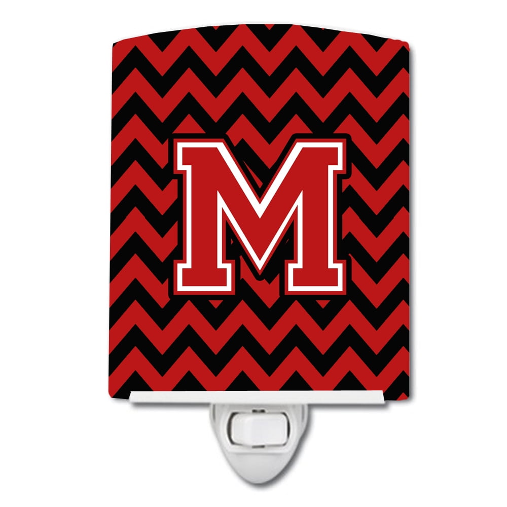 Letter M Chevron Black & Red Ceramic Night Light