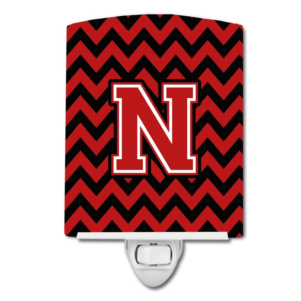 Letter N Chevron Black & Red Ceramic Night Light