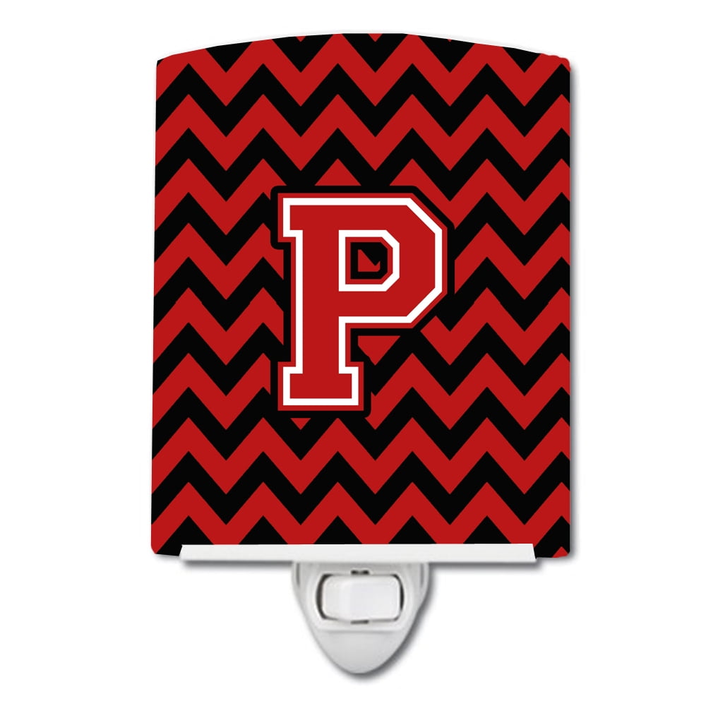Letter P Chevron Black & Red Ceramic Night Light