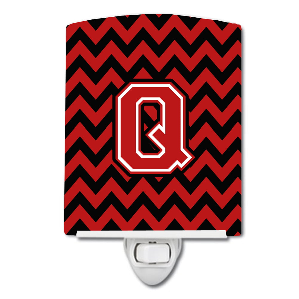 Letter Q Chevron Black & Red Ceramic Night Light