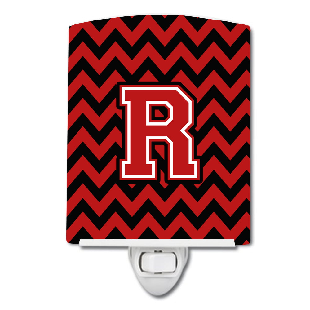 Letter R Chevron Black & Red Ceramic Night Light
