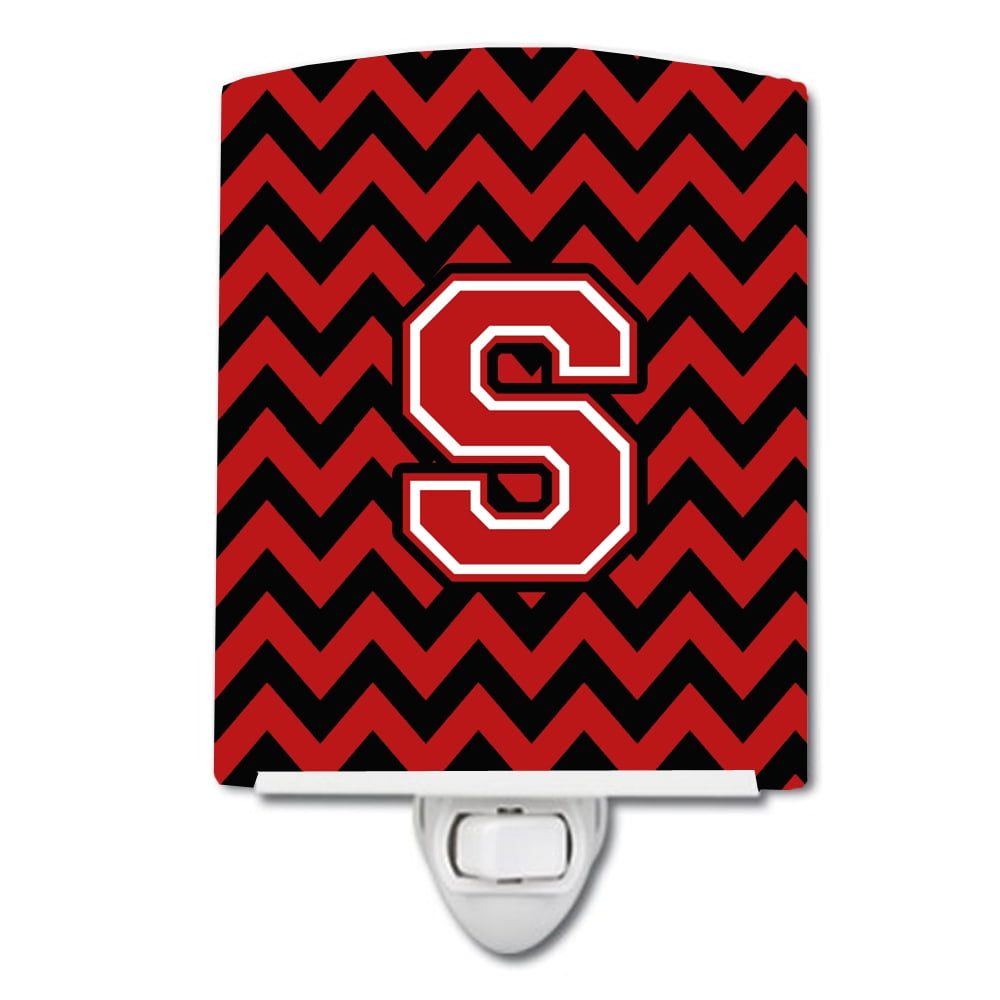 Letter S Chevron Black & Red Ceramic Night Light