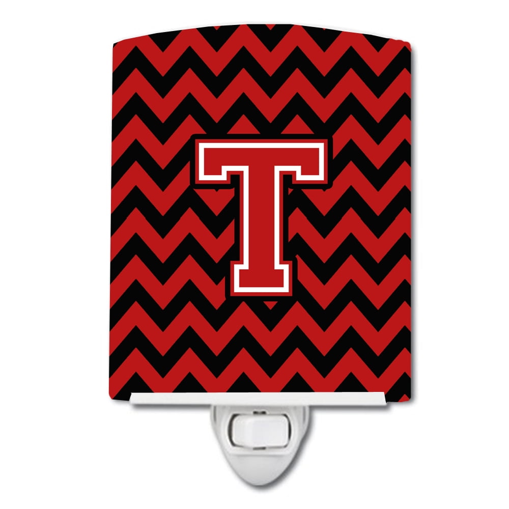 Letter T Chevron Black & Red Ceramic Night Light