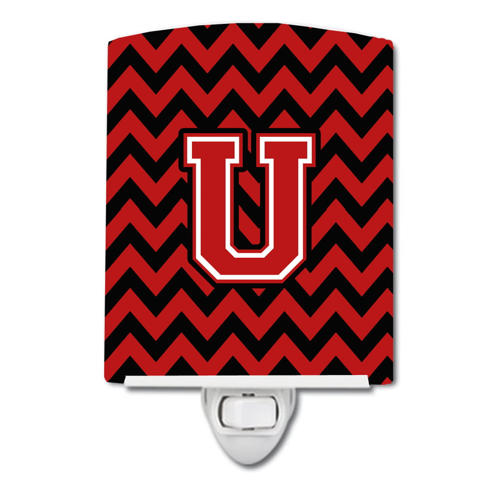 Letter U Chevron Black & Red Ceramic Night Light