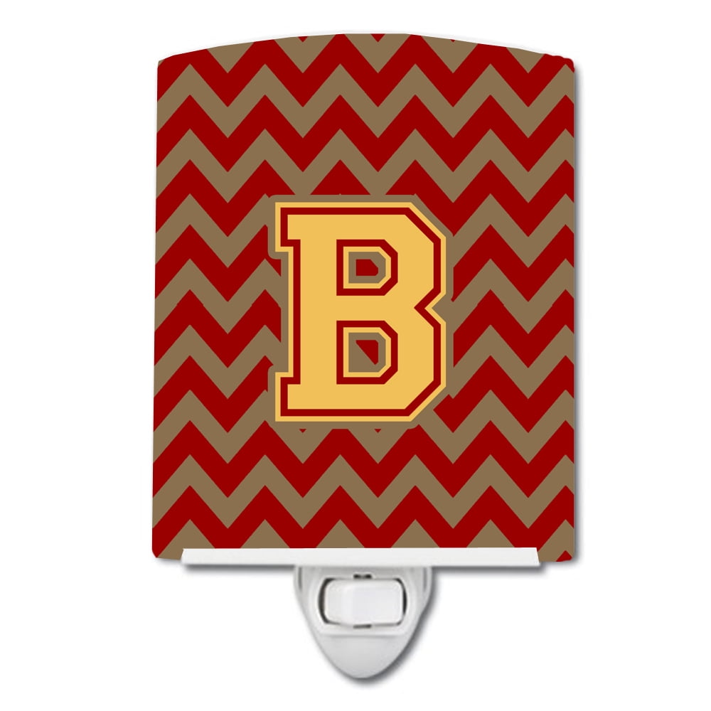 Letter B Chevron Garnet & Gold Ceramic Night Light