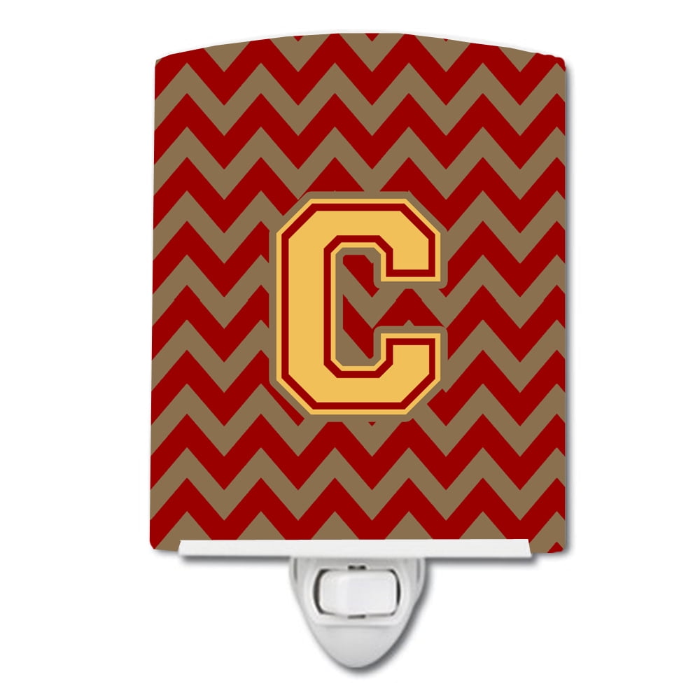 Letter C Chevron Garnet & Gold Ceramic Night Light