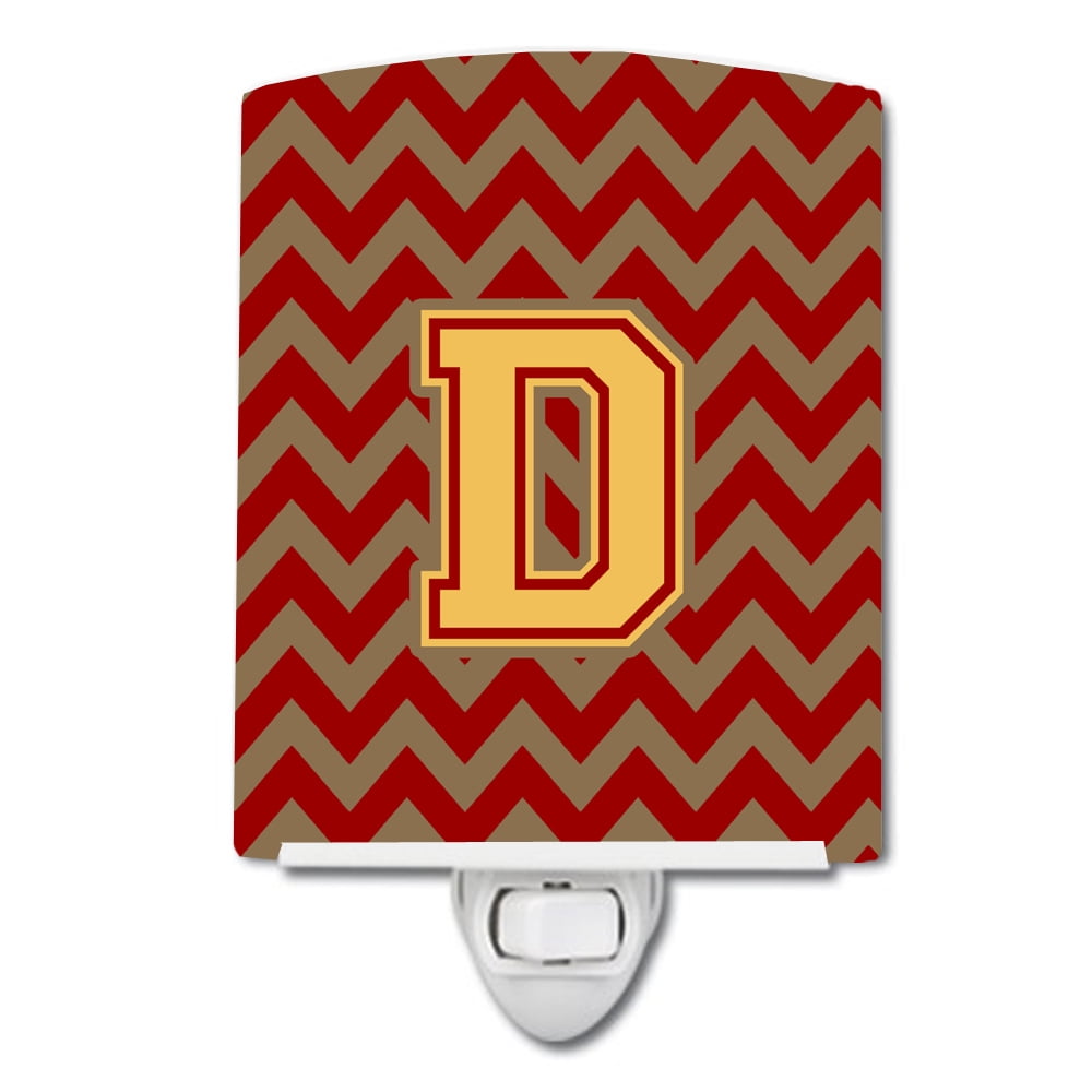 Letter D Chevron Garnet & Gold Ceramic Night Light