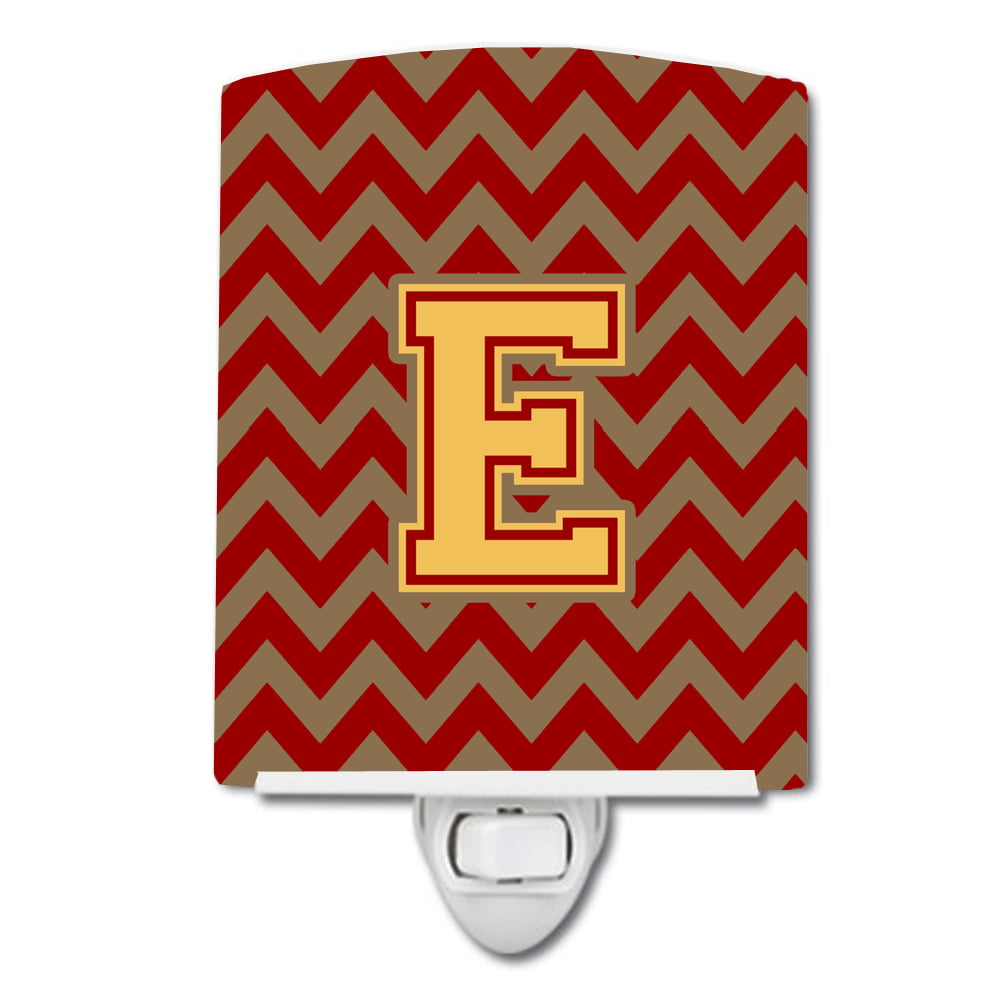 CJ1048-ECNL Letter E Chevron Garnet & Gold Ceramic Night Light