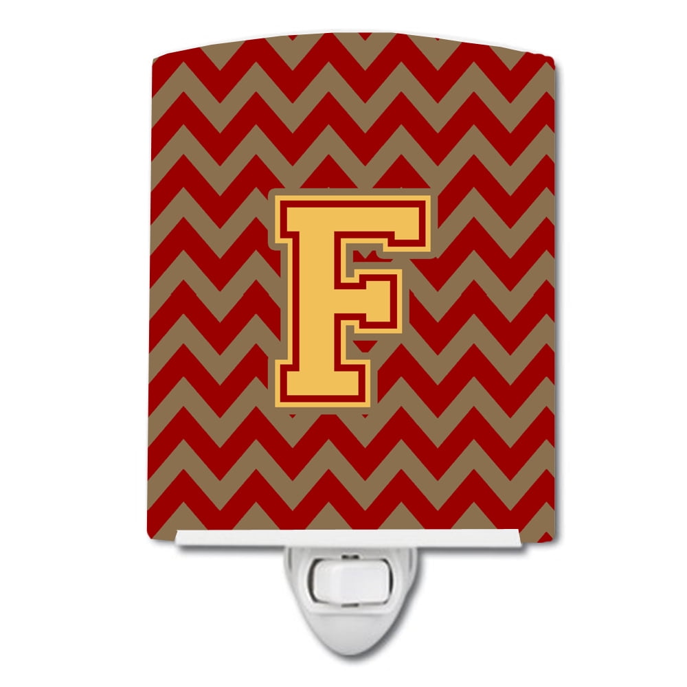 Letter F Chevron Garnet & Gold Ceramic Night Light
