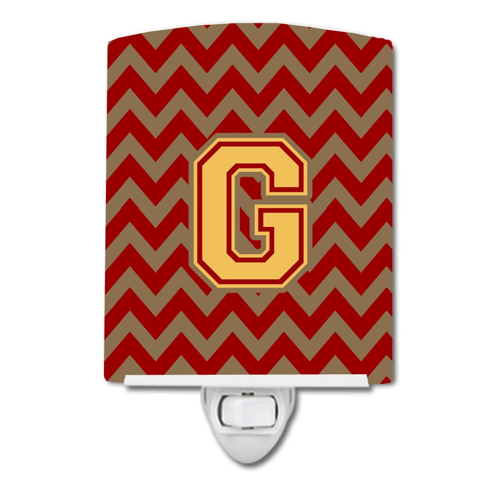 Letter G Chevron Garnet & Gold Ceramic Night Light