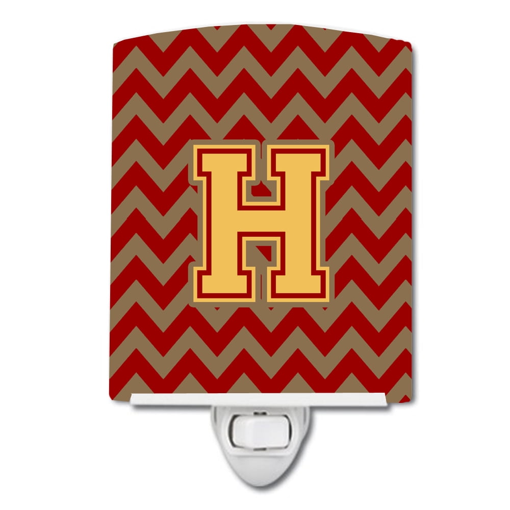 Letter H Chevron Garnet & Gold Ceramic Night Light