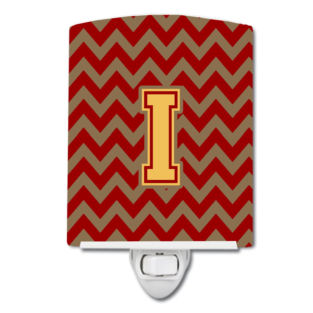 Letter I Chevron Garnet & Gold Ceramic Night Light