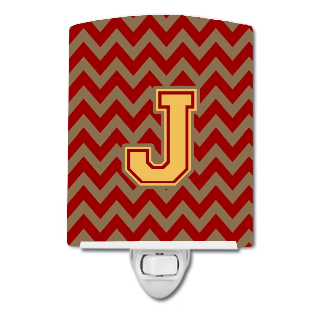 Letter J Chevron Garnet & Gold Ceramic Night Light