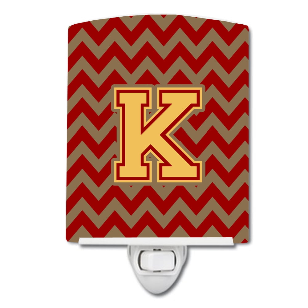 Letter K Chevron Garnet & Gold Ceramic Night Light