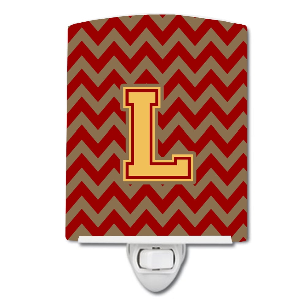 Letter L Chevron Garnet & Gold Ceramic Night Light