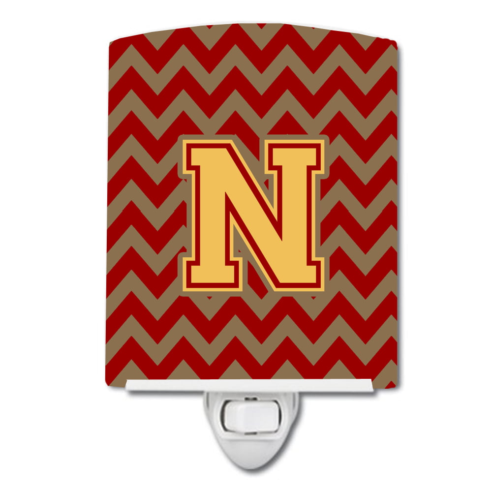Letter N Chevron Garnet & Gold Ceramic Night Light