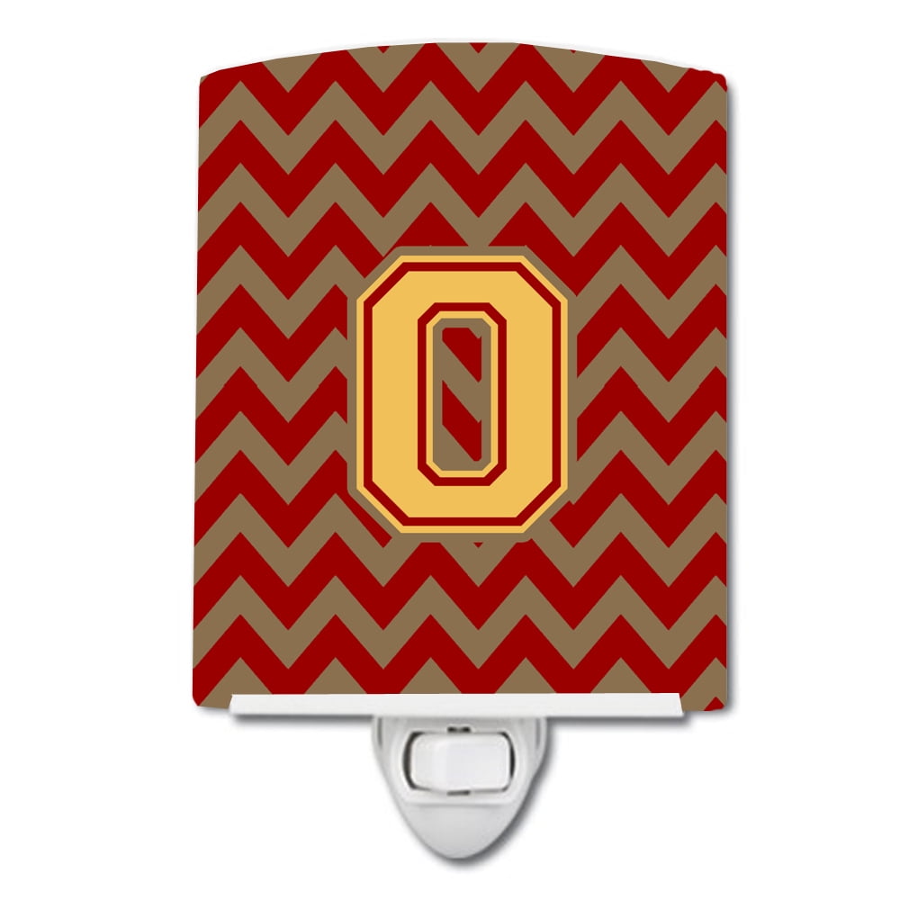 Letter O Chevron Garnet & Gold Ceramic Night Light